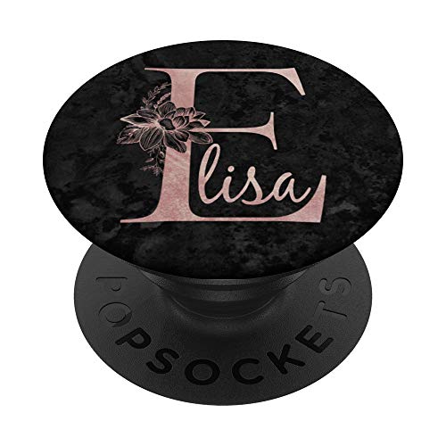 Elisa Name, personalisierbar, rosa Rose auf schwarzem Design PopSockets mit austauschbarem PopGrip von Jojojax Custom Names
