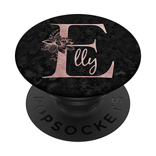 Elly Name, personalisierbar, rosa Rose auf schwarzem Design PopSockets mit austauschbarem PopGrip von Jojojax Custom Names