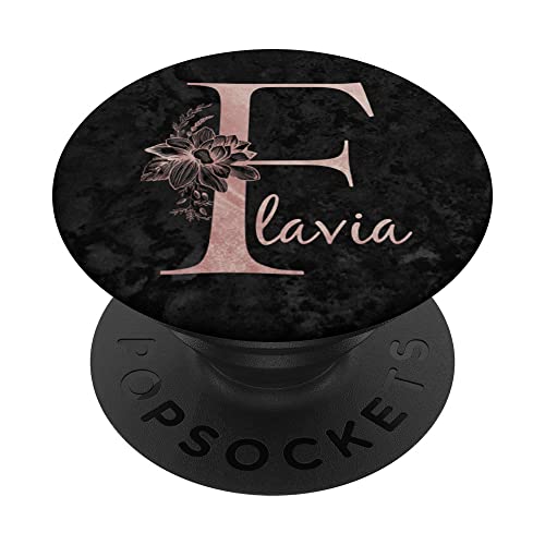 Flavia Name Personalisierte Rosa Rose Auf Schwarzem Design PopSockets mit austauschbarem PopGrip von Jojojax Custom Names