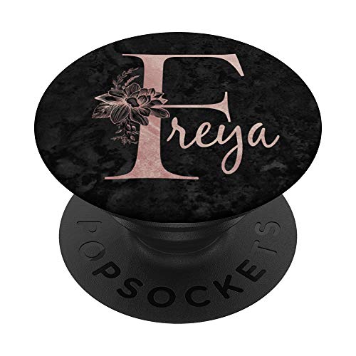 Freya Name Personalized Pink Rose on Black Design PopSockets PopGrip: Ausziehbarer Sockel und Griff für Handys/Tablets mit Tauschbarem Top von Jojojax Custom Names
