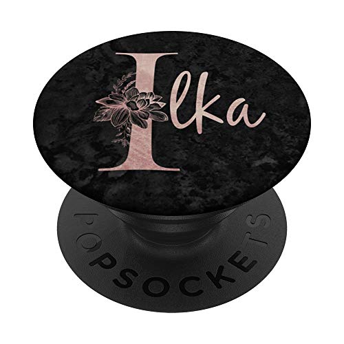 Ilka Name Personalized Pink Rose on Black Design PopSockets PopGrip: Ausziehbarer Sockel und Griff für Handys/Tablets mit Tauschbarem Top von Jojojax Custom Names