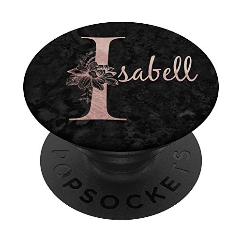 Isabell Name Personalized Pink Rose on Black Design PopSockets PopGrip: Ausziehbarer Sockel und Griff für Handys/Tablets mit Tauschbarem Top von Jojojax Custom Names