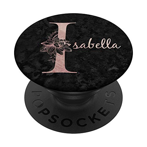 Isabella Name, personalisierbar, rosa Rose auf schwarzem Design PopSockets mit austauschbarem PopGrip von Jojojax Custom Names