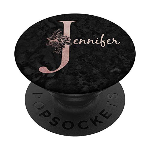 Jennifer Name personalisierte rosa Rose auf schwarzem Design PopSockets mit austauschbarem PopGrip von Jojojax Custom Names