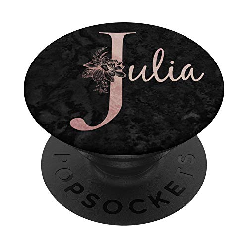 Julia Name, personalisierte rosa Rose auf schwarzem Design PopSockets mit austauschbarem PopGrip von Jojojax Custom Names
