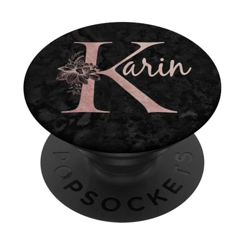 Karin Name Personalisierte Rosa Rose Auf Schwarzem Design PopSockets mit austauschbarem PopGrip von Jojojax Custom Names