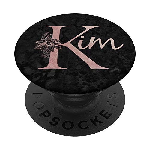 Kim Name Personalisierte Rosa Rose Auf Schwarzem Design PopSockets mit austauschbarem PopGrip von Jojojax Custom Names