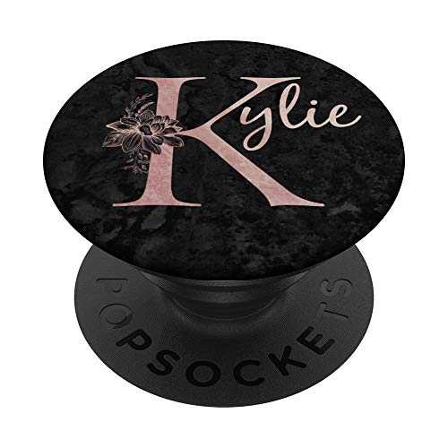 Kylie Name Personalized Pink Rose on Black Design PopSockets PopGrip: Ausziehbarer Sockel und Griff für Handys/Tablets mit Tauschbarem Top von Jojojax Custom Names