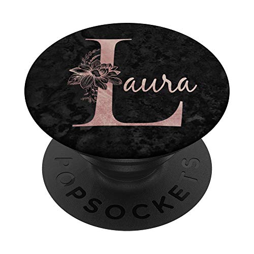 Laura Name personalisierte rosa Rose auf schwarzem Design PopSockets mit austauschbarem PopGrip von Jojojax Custom Names