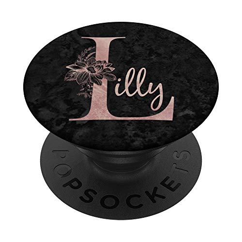 Lilly Name Personalisierte Rosa Rose Auf Schwarzem Design PopSockets mit austauschbarem PopGrip von Jojojax Custom Names