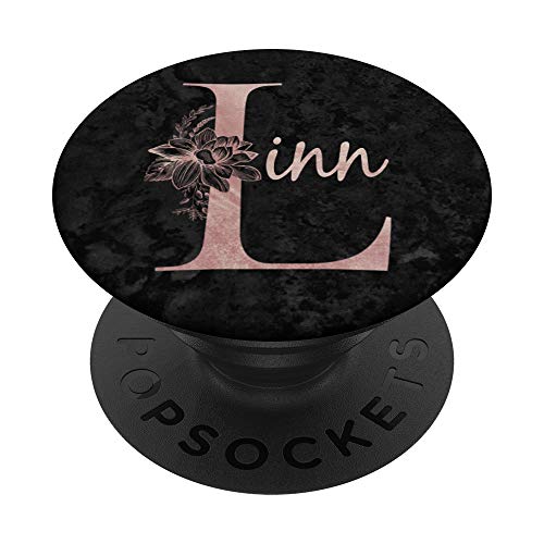 Linn Name Personalized Pink Rose on Black Design PopSockets PopGrip: Ausziehbarer Sockel und Griff für Handys/Tablets mit Tauschbarem Top von Jojojax Custom Names