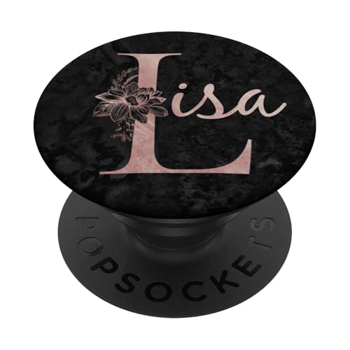 Lisa Name Personalisierte Rosa Rose Auf Schwarzem Design PopSockets mit austauschbarem PopGrip von Jojojax Custom Names