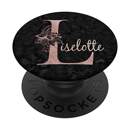 Liselotte Name Personalized Pink Rose on Black Design PopSockets PopGrip: Ausziehbarer Sockel und Griff für Handys/Tablets mit Tauschbarem Top von Jojojax Custom Names