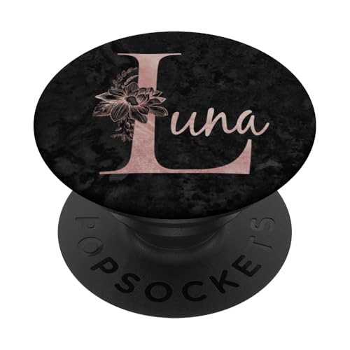 Luna Name Personalisierte Rosa Rose Auf Schwarzem Design PopSockets mit austauschbarem PopGrip von Jojojax Custom Names