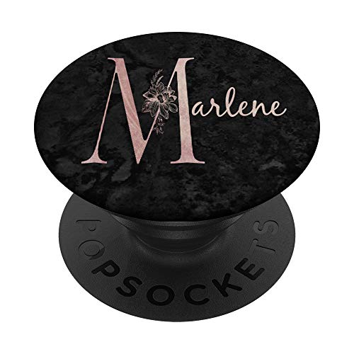 Marlene Name Personalized Pink Rose on Black Design PopSockets PopGrip: Ausziehbarer Sockel und Griff für Handys/Tablets mit Tauschbarem Top von Jojojax Custom Names