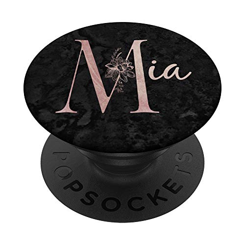 Mia Name personalisierte rosa Rose auf schwarzem Design PopSockets mit austauschbarem PopGrip von Jojojax Custom Names