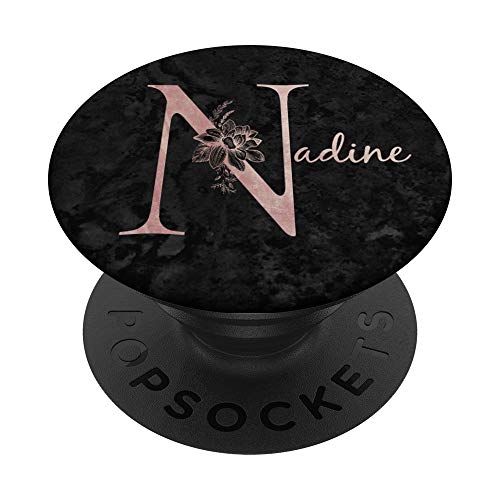 Nadine Name Personalized Pink Rose on Black Design PopSockets PopGrip: Ausziehbarer Sockel und Griff für Handys/Tablets mit Tauschbarem Top von Jojojax Custom Names