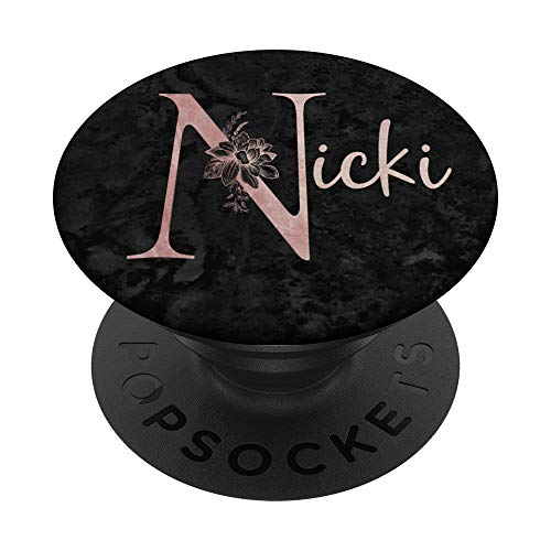Nicki Name Personalized Pink Rose on Black Design PopSockets PopGrip: Ausziehbarer Sockel und Griff für Handys/Tablets mit Tauschbarem Top von Jojojax Custom Names