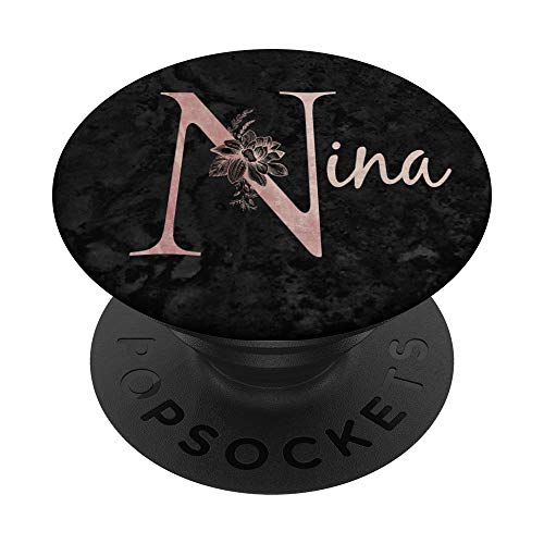 Nina Name Personalisierte Rosa Rose Auf Schwarzem Design PopSockets mit austauschbarem PopGrip von Jojojax Custom Names