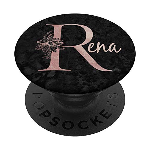 Rena Name Personalized Pink Rose on Black Design PopSockets PopGrip: Ausziehbarer Sockel und Griff für Handys/Tablets mit Tauschbarem Top von Jojojax Custom Names