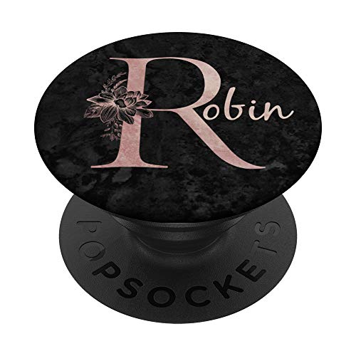 Robin Name Personalized Pink Rose on Black Design PopSockets PopGrip: Ausziehbarer Sockel und Griff für Handys/Tablets mit Tauschbarem Top von Jojojax Custom Names