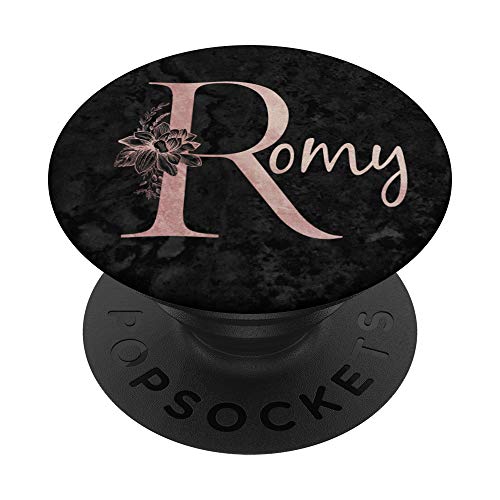 Romy Name Personalized Pink Rose on Black Design PopSockets PopGrip: Ausziehbarer Sockel und Griff für Handys/Tablets mit Tauschbarem Top von Jojojax Custom Names