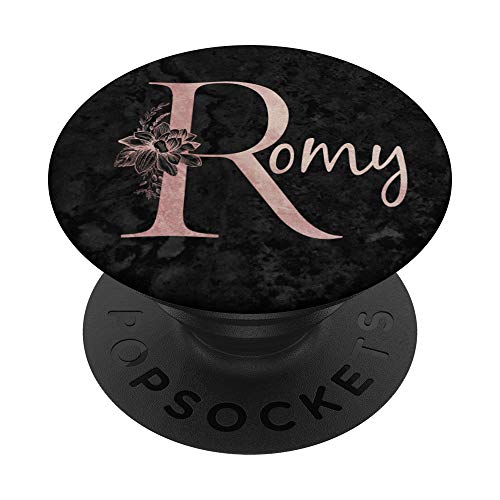 Romy Name Personalized Pink Rose on Black Design PopSockets PopGrip: Ausziehbarer Sockel und Griff für Handys/Tablets mit Tauschbarem Top von Jojojax Custom Names