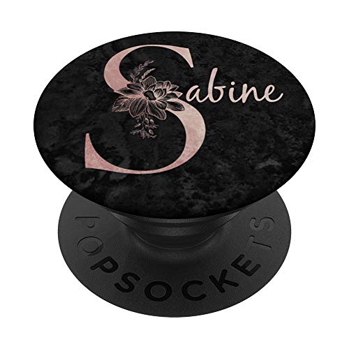 Sabine Name Personalized Pink Rose on Black Design PopSockets PopGrip: Ausziehbarer Sockel und Griff für Handys/Tablets mit Tauschbarem Top von Jojojax Custom Names