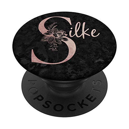 Silke Name personalisierbare rosa Rose auf schwarzem Design PopSockets mit austauschbarem PopGrip von Jojojax Custom Names