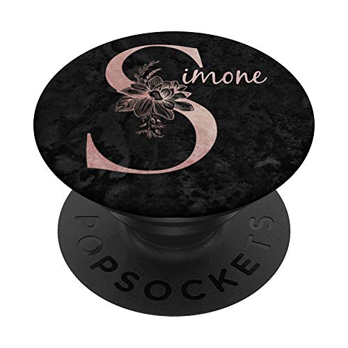 Simone Name Personalized Pink Rose on Black Design PopSockets PopGrip: Ausziehbarer Sockel und Griff für Handys/Tablets mit Tauschbarem Top von Jojojax Custom Names