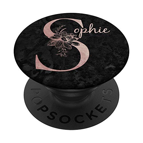 Sophie Name personalisierte rosa Rose auf schwarzem Design PopSockets mit austauschbarem PopGrip von Jojojax Custom Names