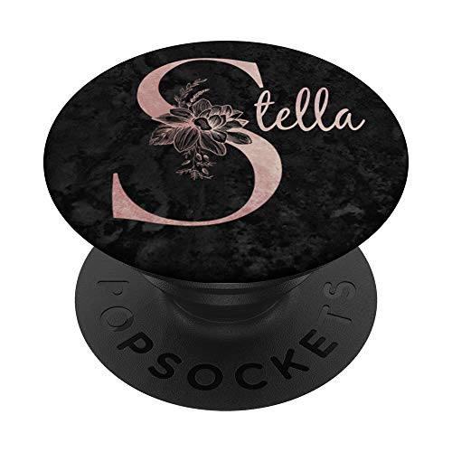 Stella Name Personalized Pink Rose on Black Design PopSockets PopGrip: Ausziehbarer Sockel und Griff für Handys/Tablets mit Tauschbarem Top von Jojojax Custom Names