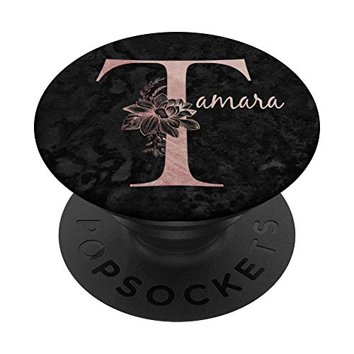 Tamara Name Personalized Pink Rose on Black Design PopSockets PopGrip: Ausziehbarer Sockel und Griff für Handys/Tablets mit Tauschbarem Top von Jojojax Custom Names