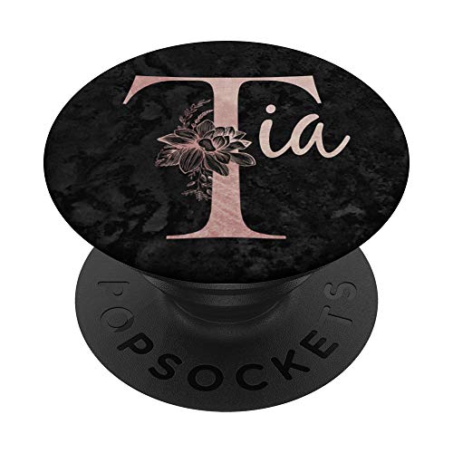 Tia Name Personalized Pink Rose on Black Design PopSockets PopGrip: Ausziehbarer Sockel und Griff für Handys/Tablets mit Tauschbarem Top von Jojojax Custom Names