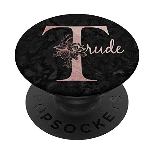 Trude Name Personalized Pink Rose on Black Design PopSockets PopGrip: Ausziehbarer Sockel und Griff für Handys/Tablets mit Tauschbarem Top von Jojojax Custom Names