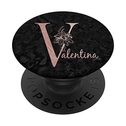 Valentina Name, personalisierbar, rosa Rose auf schwarzem Design PopSockets mit austauschbarem PopGrip von Jojojax Custom Names