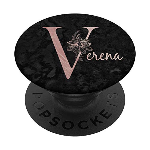 Verena Name Personalized Pink Rose on Black Design PopSockets PopGrip: Ausziehbarer Sockel und Griff für Handys/Tablets mit Tauschbarem Top von Jojojax Custom Names