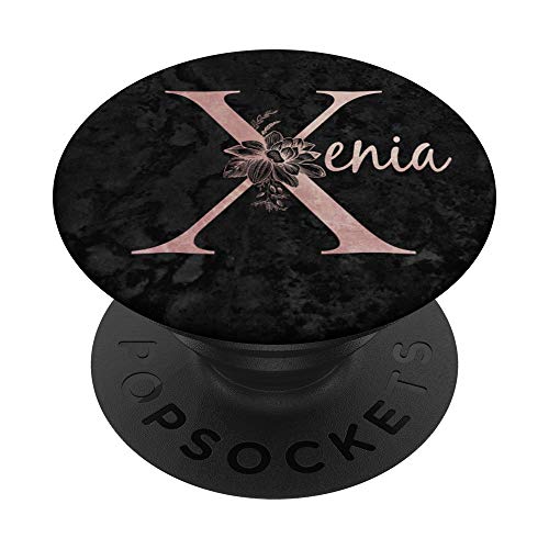 Xenia Name Personalized Pink Rose on Black Design PopSockets PopGrip: Ausziehbarer Sockel und Griff für Handys/Tablets mit Tauschbarem Top von Jojojax Custom Names
