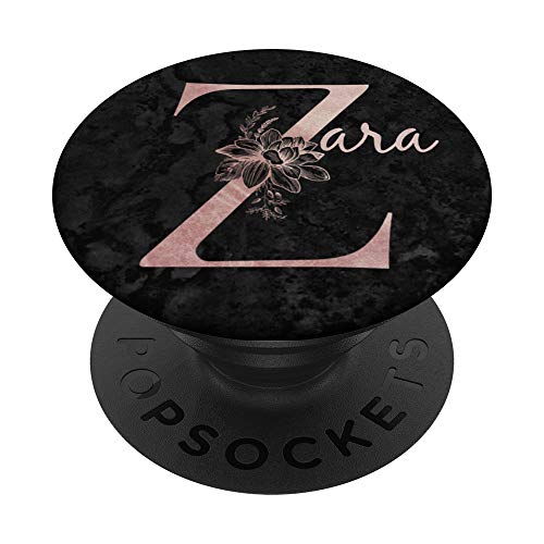 Zara Name Personalized Pink Rose on Black Design PopSockets PopGrip: Ausziehbarer Sockel und Griff für Handys/Tablets mit Tauschbarem Top von Jojojax Custom Names