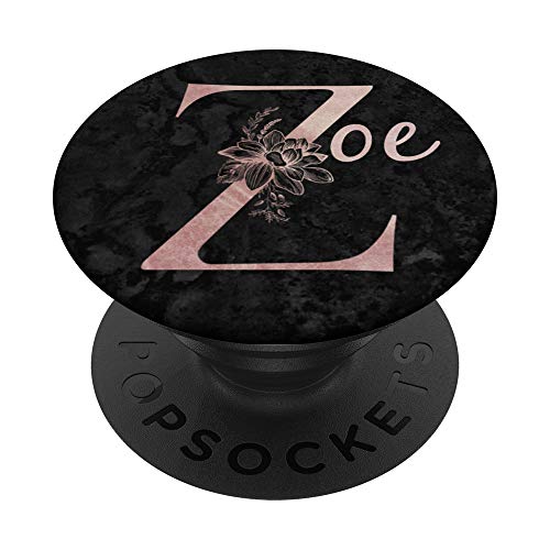 Zoe Name Personalisierte rosa Rose auf schwarzem Design PopSockets mit austauschbarem PopGrip von Jojojax Custom Names