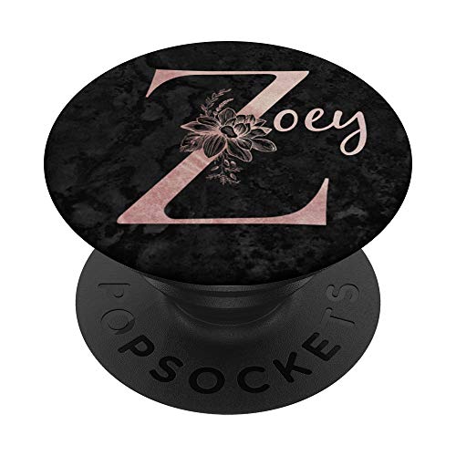 Zoey Name Personalized Pink Rose on Black Design PopSockets PopGrip: Ausziehbarer Sockel und Griff für Handys/Tablets mit Tauschbarem Top von Jojojax Custom Names