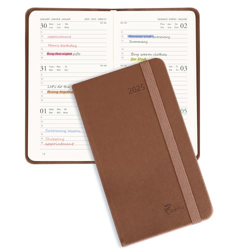 Jokisa Taschenkalender 2025, ca. A6 (16.5 x 9.5 cm), Kalender 2025 Klein Buchkalender 1 Woche 2 Seiten, Terminplaner 2025 Klein mit Monatsplan (Jan.2025-Dez.2025) von Jokisa