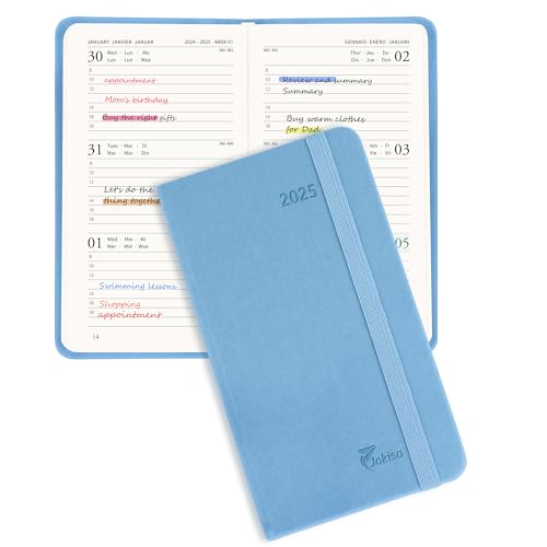 Jokisa Taschenkalender 2025, ca. A6 (16.5 x 9.5 cm), Kalender 2025 Klein Buchkalender 1 Woche 2 Seiten, Terminplaner 2025 Klein mit Monatsplan (Jan.2025-Dez.2025) von Jokisa