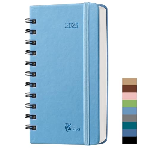 Taschenkalender 2025 Klein Spiral Hardcover, kalender 2025 A6 (16.5x10cm), Buchkalender 2025 (Jan.2025-Dez.2025), Wochenplaner mit PU-Leder, Terminplaner Planer 1 Woche 2 Seite (Hellblau) von Jokisa