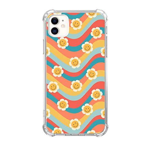 70er Jahre Regenbogen Smile Face Handyhülle Kompatibel mit iPhone 11, Hippie Smiley Face Trendy Cool Teen Girl Boy Hülle für iPhone 11, Silikon Stoßfest TPU Bumper Schutzhülle Case von Joktruay