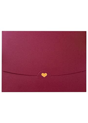 10 Briefumschläge DIN A6 Dunkelrot mit goldenem Herz veredelt - Ohne Fenster 15,4 cm x 11 cm von Joli Coon