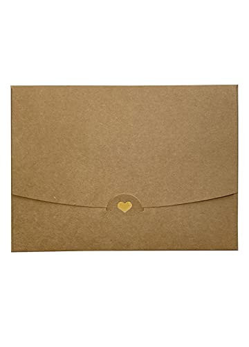 10 Briefumschläge DIN A6 Natur mit goldenem Herz veredelt Ohne Fenster 15,4 cm x 11 cm Kraftpapier von Joli Coon