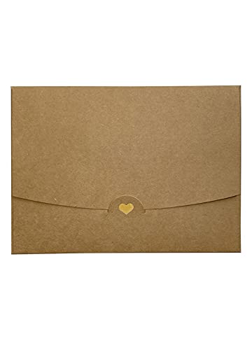 3 Briefumschläge DIN A6 Natur mit goldenem Herz veredelt - Ohne Fenster 15,4 cm x 11 cm - Kraftpapier von Joli Coon