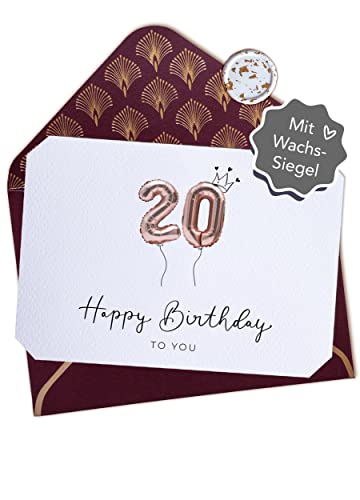 Joli Coon 20 Happy Birthday Klappkarte - A6 mit dunkelrotem Kuvert - Geburtstagskarte 20 von Joli Coon