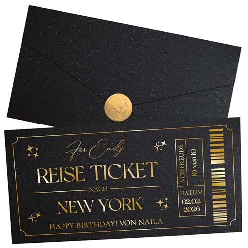 Joli Coon Personalisiertes Reiseticket - Personalisierter Reisegutschein - Geschenk Reiseliebhaber - Karte Reise Geschenk Schwarz von Joli Coon